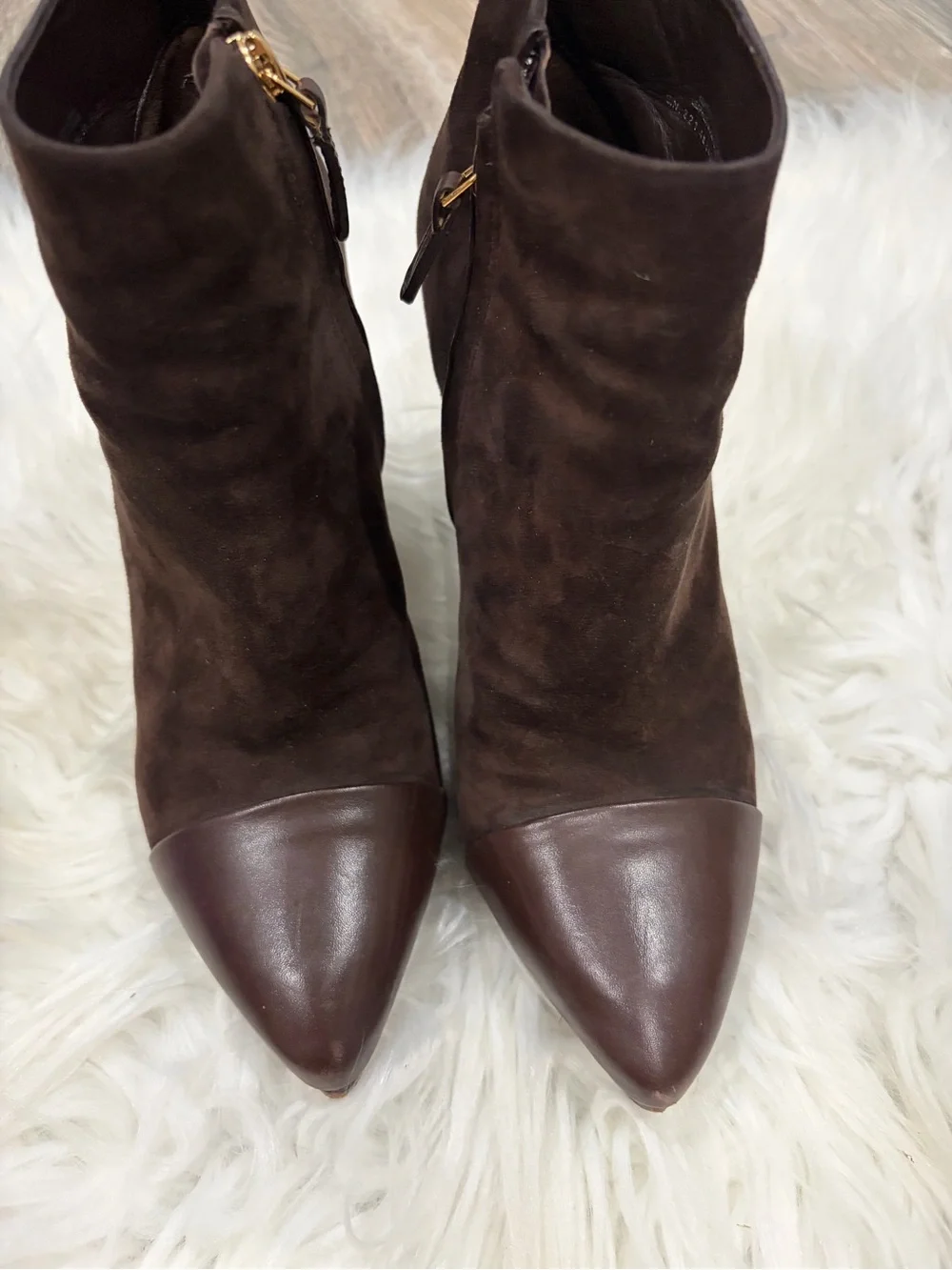 Tory Burch Dark Brown Suede Pointed Toe Ankle Booties